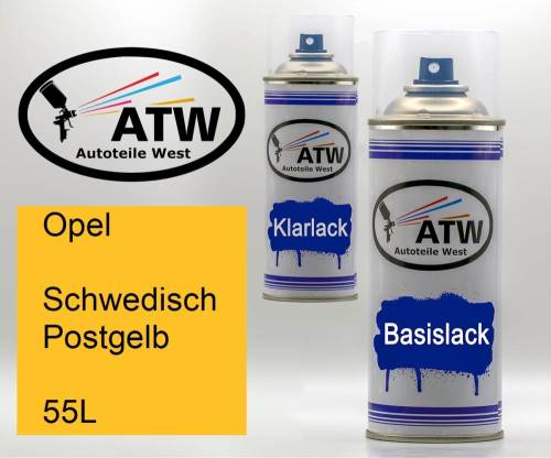 Opel, Schwedisch Postgelb, 55L: 400ml Sprühdose + 400ml Klarlack - Set, von ATW Autoteile West.